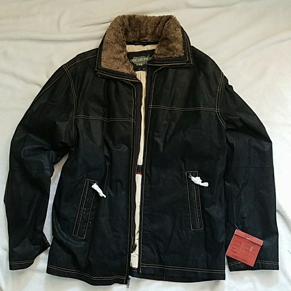 100% Black Leather Oscar Piel Jacket SZ L Mens - Picture 1 of 7